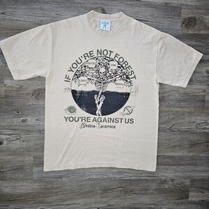 Online Ceramics Forest or Against Us Beige T-shirt Size Large